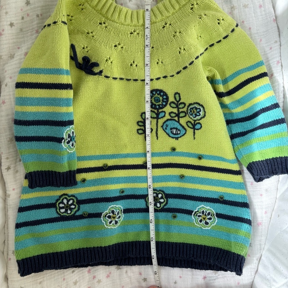 ⭒ 18-24M Gusti Unique Knit Dress Floral Embroidered Long Sleeves with Bird ⭒ - Picture 9 of 11